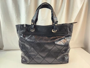 echt CHANEL Paris-Biarritz Beuteltasche Tasche Hand Canvas schwarz Rautenmuster GM - Bild 1 von 24