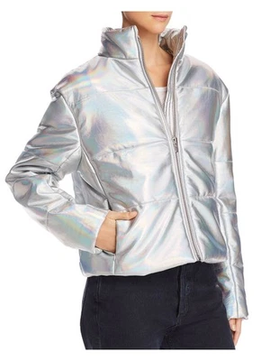 VEDA Womens Silver High Neck Puffer Jacket Size: M - Image 1 of 4