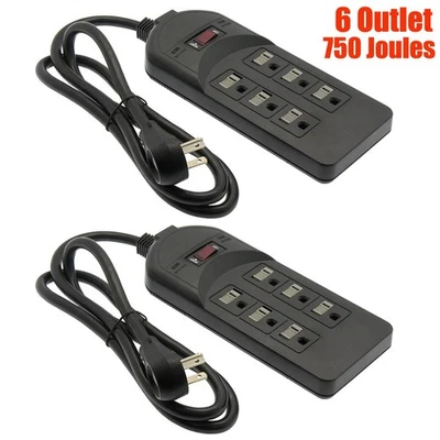 2x 6 Outlet Power Strip Surge Protector 750J 15A 120V 4FT Cord RFI & EMI Filter - Image 1 of 3