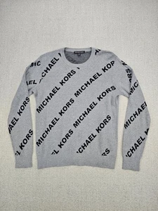 Michael Kors Size Medium Heather Grey All Over Print Logo Sweatshirt - Picture 1 of 5
