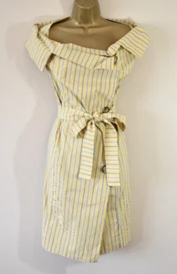 VIVIENNE WESTWOOD Striped Wrap Dress UK 16 Yellow Stretch Cotton Blend Wedding - Picture 1 of 9