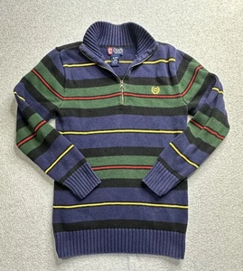 Chaps Sweater Boys XL Striped Blue Green Half Zip Pullover Crest Cotton Casual - Picture 1 of 11
