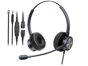 Dual Telephone Headset with RJ9 Jack & 3.5mm Connectors Microphone Noise Cancel - Picture 1 of 8