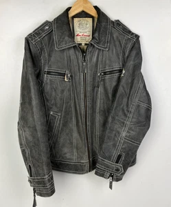 TOM TAILOR GIACCA BIKER VERA PELLE Taglia Large 42" (EU 50) Uomo Vintage Grigio - Foto 1 di 6