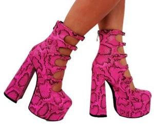 Womens Fashion Round Toe Hollow Out Bowknot Chunky High Heels Platform Shoes - Picture 1 of 6