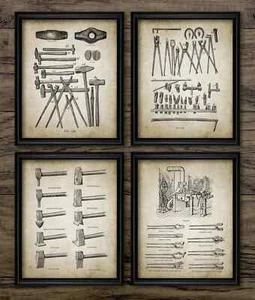 Blacksmith Print Set Of 4, Metalsmith, Anvil, Forge, Blacksmithing, Metalwork - Picture 1 of 1