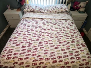 Pottery Barn Kids Sheet Set Wyatt Firetrucks FULL Size Organic Cotton 4pc Set - Picture 1 of 7