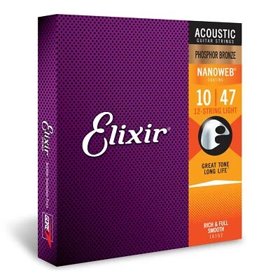 Elixir 12 String Acoustic Guitar Strings Phosphor Bronze Light Gauge 010 047 - Image 1 of 4