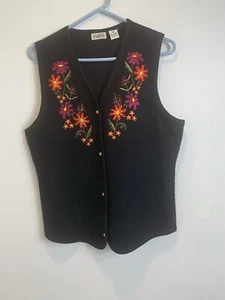 Classic Elements Vest Size M 100% Wool Embroidered Button Front - Picture 1 of 10