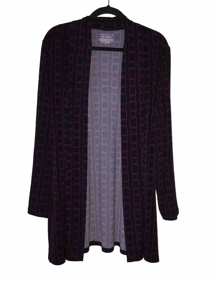 Investments Soft Separates Womens XL Open Front Cardigan Topper Black Purple - Image 1 of 4