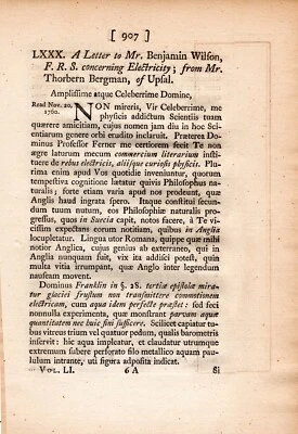 A Letter to Mr. Benjamin Wilson, F.R.S. concerning Electricity - Image 1 of 2