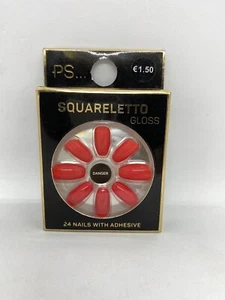 PS Squareletto Red Danger 24pcs Fake False Nails Adhesive Australia Post - Picture 1 of 8