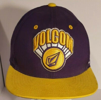 Volcom 1991 Embroided Snapback Cap, Purple and Yellow. Used Condition - Image 1 of 4