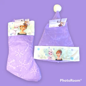 Set Calza Cappello di Babbo Natale Frozen Disney Viola Elsa Ana Nuovo con etichette - Foto 1 di 7