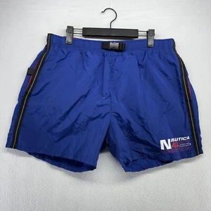 Vintage Nautica Swim Trunks Men's Large Blue Competition Belted Lined 90s retro - Picture 1 of 17