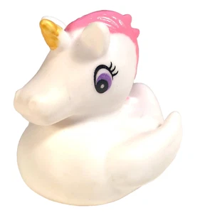 FREE SHIPPING - WHITE UNICORN GOLD HORN CRUISING RUBBER DUCK 2 1/2" CRUISE - Picture 1 of 2