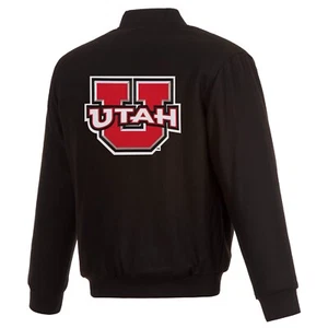 College Utah Utes  Reversible Wool Jacket  JH Design Black W/ Embroidered Logos - Picture 1 of 6