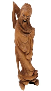 Chinese Boxwood Wood Immortal God Longevity Statue Sculpture Figure Shou Lao 8" - Picture 1 of 13