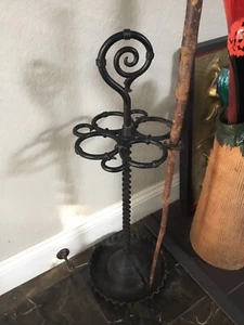 AUTHENTIC ANTIQUE WROUGHT IRON CANE/UMBRELLA/WALKING STICK HOLDER/DISPLAY - Picture 1 of 14