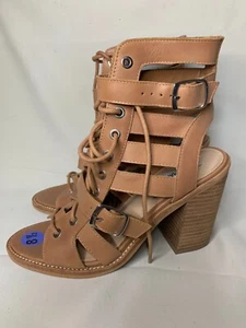 Steve Madden Women Brown Open Toe Strappy Lace Up Buckle Block Heels Size 8.5 - Picture 1 of 8