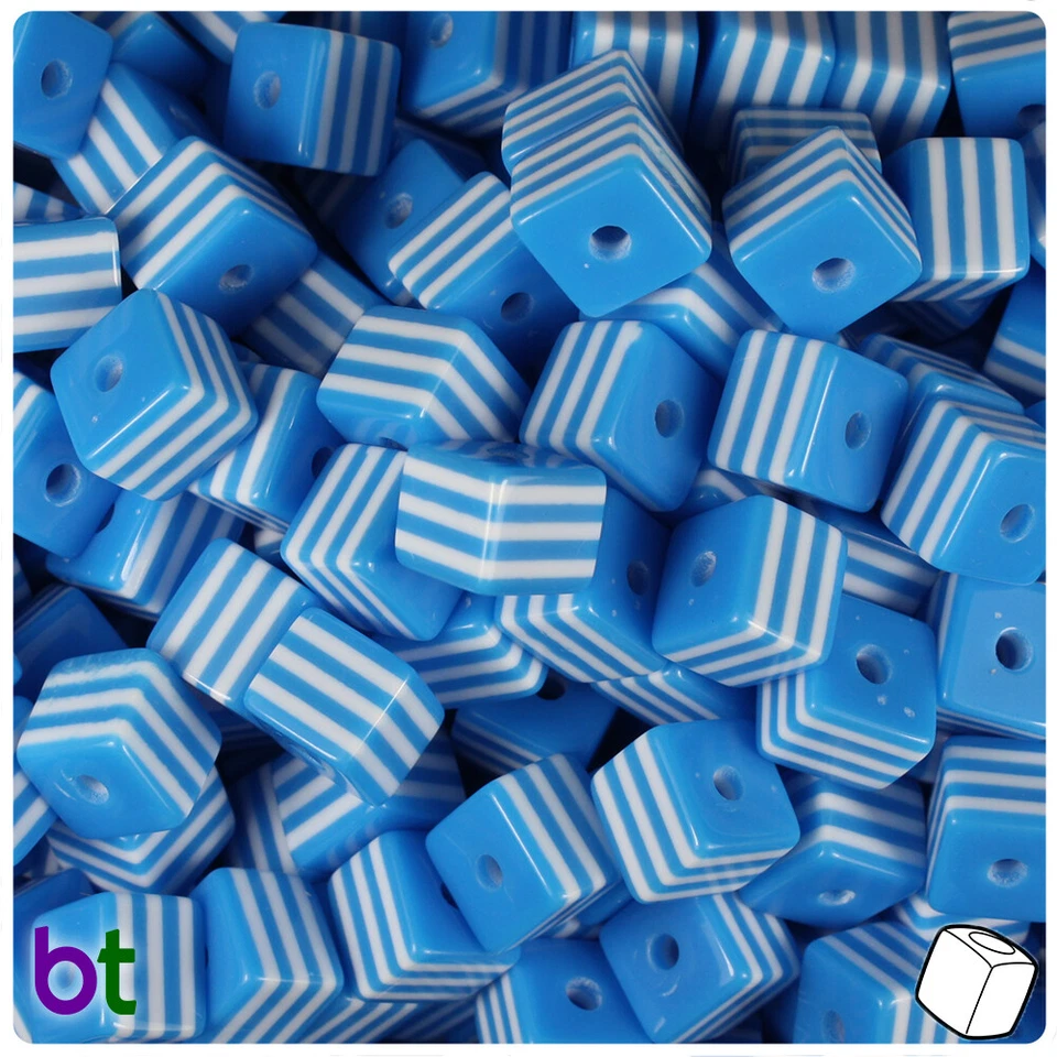BeadTin White Striped 8mm Cube Resin Craft Beads (100pcs) - Color choice - Image 1 of 1