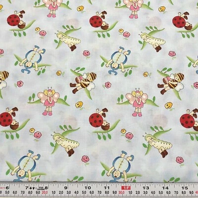 Bugsy Buddies In The Beginning Fabrics 2007 Blue Cotton Fabric Remnant 12" x 44" - Image 1 of 2