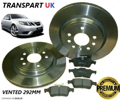 For Saab 9-3 Rear Brake Discs and Pads 292MM Vented Aero TTID Diesel Petrol V6 - Image 1 of 4