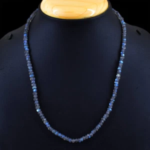 60.00 Cts Earth Mined Blue Flash Labradorite Round Cut Beads Necklace NK 22E49 - Picture 1 of 3