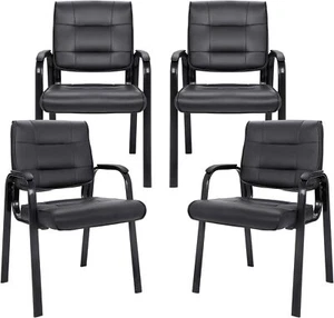 Set of 4 Office Guest Chairs Side Chairs Leather Executive Reception Chair Black - Picture 1 of 18