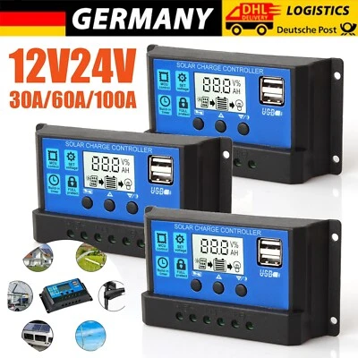 30A-100A Solar Laderegler PWM Solar Panel Controller Regulator 12V / 24V Mit USB - Bild 1 von 4