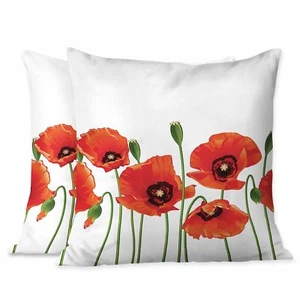 Throw Pillow Covers Red Poppies Field and Green Bud Watercolor Soft Square Pi... - Picture 1 of 8