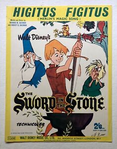 HIGITUS FIGITUS - UK Disney movie sheet music - The Sword In The Stone -  VGC