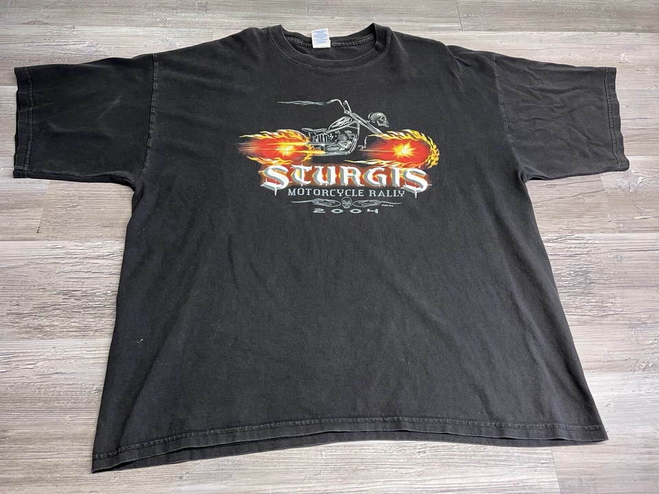 Vintage Sturgis T-Shirt 2XL Black 2004 Bike Rally Flames Motorcycle Graphic Y2K - Image 1 of 4