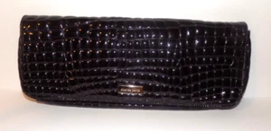 New CHARLES DAVID patent CROC embossd black raspberry CLUTCH PURSE east west bag - Picture 1 of 8