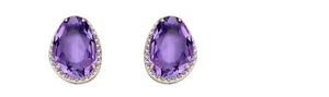 Irregular Shaped Amethyst Stud Earrings With Diamonds in 9ct Yellow Gold - Picture 1 of 3