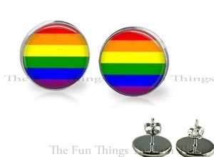 Pendientes de tachuelas de colores bandera del orgullo gay 14 mm ajuste artesanal joyería - Imagen 1 de 1