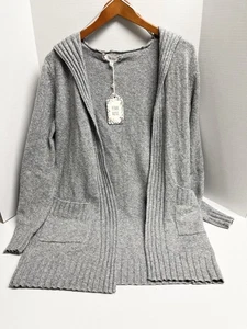 Pink Rose Heather Gray Open Hooded Cardigan With Pockets Small - Picture 1 of 4