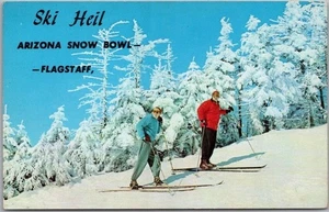 c1960s ARIZONA SNOWBOWL SKI AREA Flagstaff Postcard "Ski Heil" Skiers / Unused - Picture 1 of 2