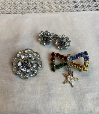 Lote de 2 broches y 1 par de pendientes de clip estrella oriental de colección Foto 1 de 4