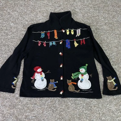 Suéter Onque Informals Mujer Grande Vacaciones Cárdigan Muñecos de Nieve Gatos Bordado Foto 1 de 4