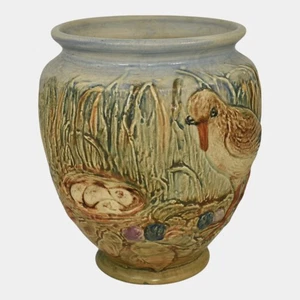 Weller Glendale 1920s Vintage Art Pottery Bird With A Nest Ceramic Vase - Picture 1 of 6