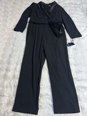 Adrianne Papell Black Shawl Collar Long Sleeve Belted Jumpsuit Size 18 - Image 1 of 4