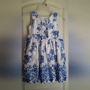 Floral Blue and White Kids Dress Sz 4 24 In Long No Tag Sz Brand Formal Cocktail - Picture 1 of 7