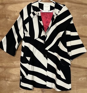 Kate Spade Jacket S Zebra Black White Pockets Madeline Mona coat Striped - Picture 1 of 9