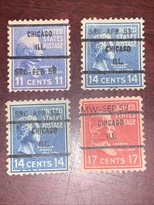 🏴☠️ Chicago ILL precancelar tres denominaciones Prexy, 11c 14c(x2) 17c. - Imagen 1 de 1