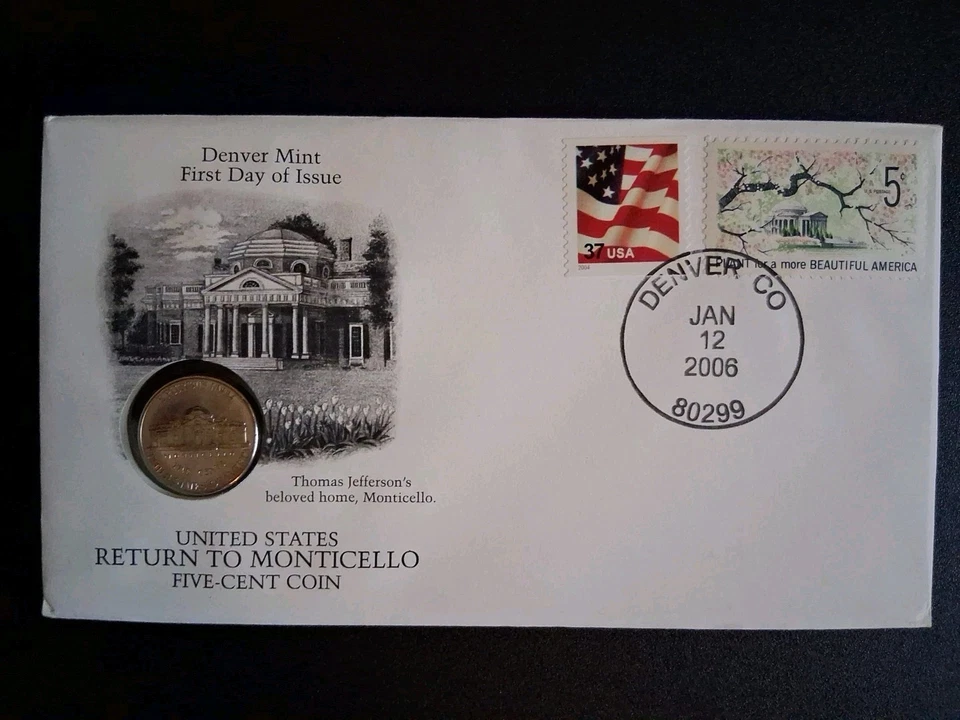 United States  Return To Monticello Five Cent Coin Denver Mint First Day Issue - Image 1 of 4