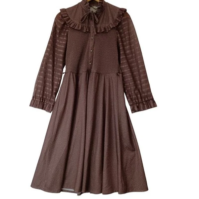 Vestido sin marca talla 14 marrón poliéster para mujer estampado abotonado muy querido Foto 1 de 4