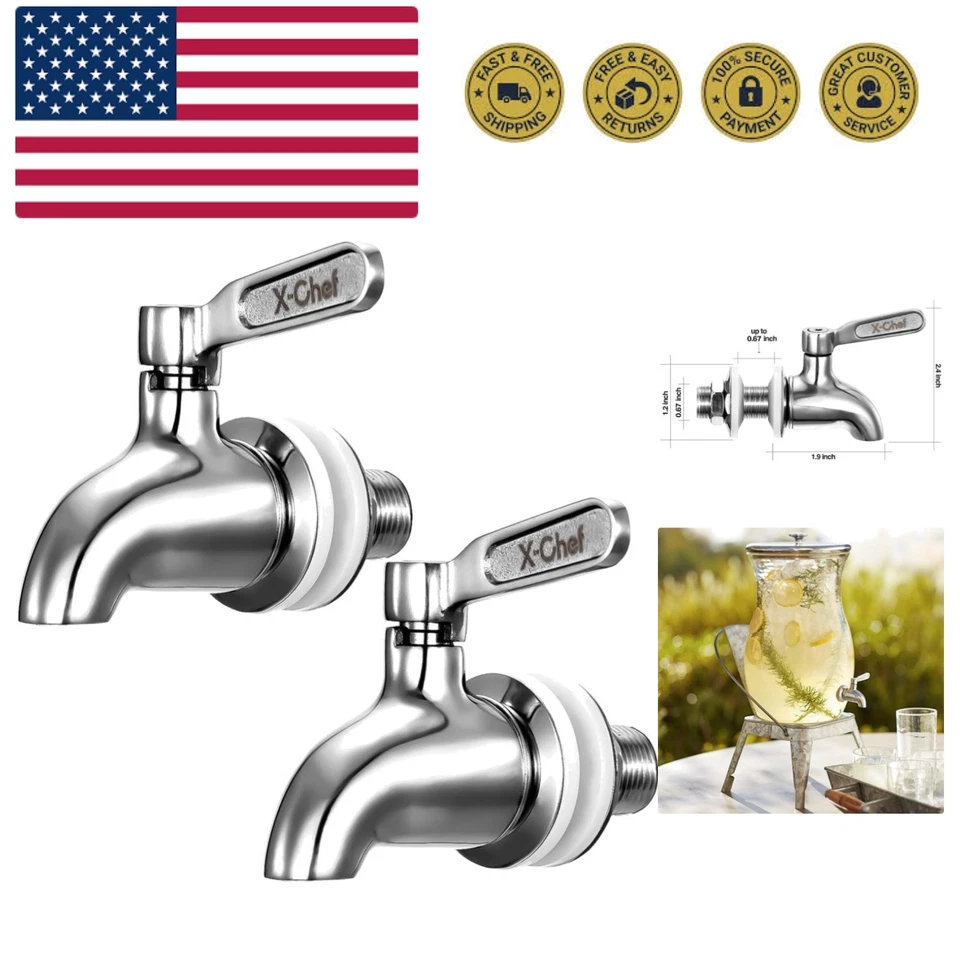 X Chef Stainless Steel Spigot for Beverage Dispenser Polished 2-pack