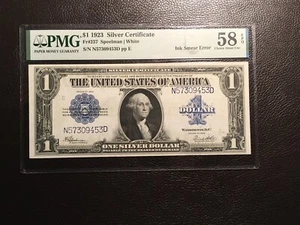 1.00 1923 Large Silver Certificate Error Ink Smear PMG 58 EPQ Hard To Find Note - Picture 1 of 4