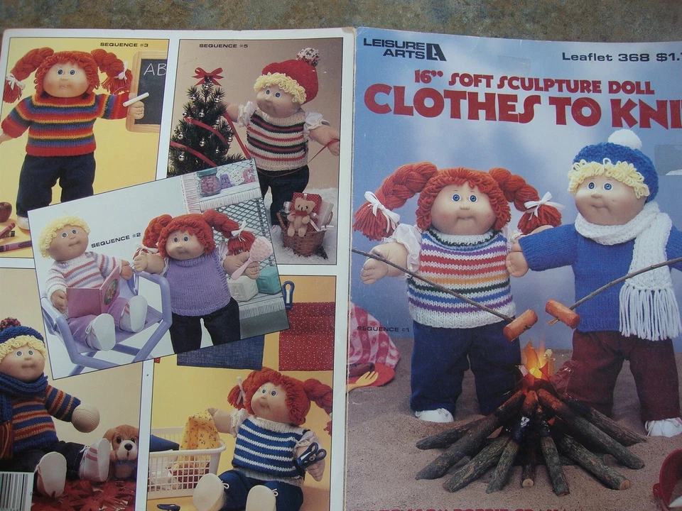 16" Soft Sculpture DOLL CLOTHES TO KNIT Sweaters Scarves Hats Pants Vest CUTE - Image 1 of 1